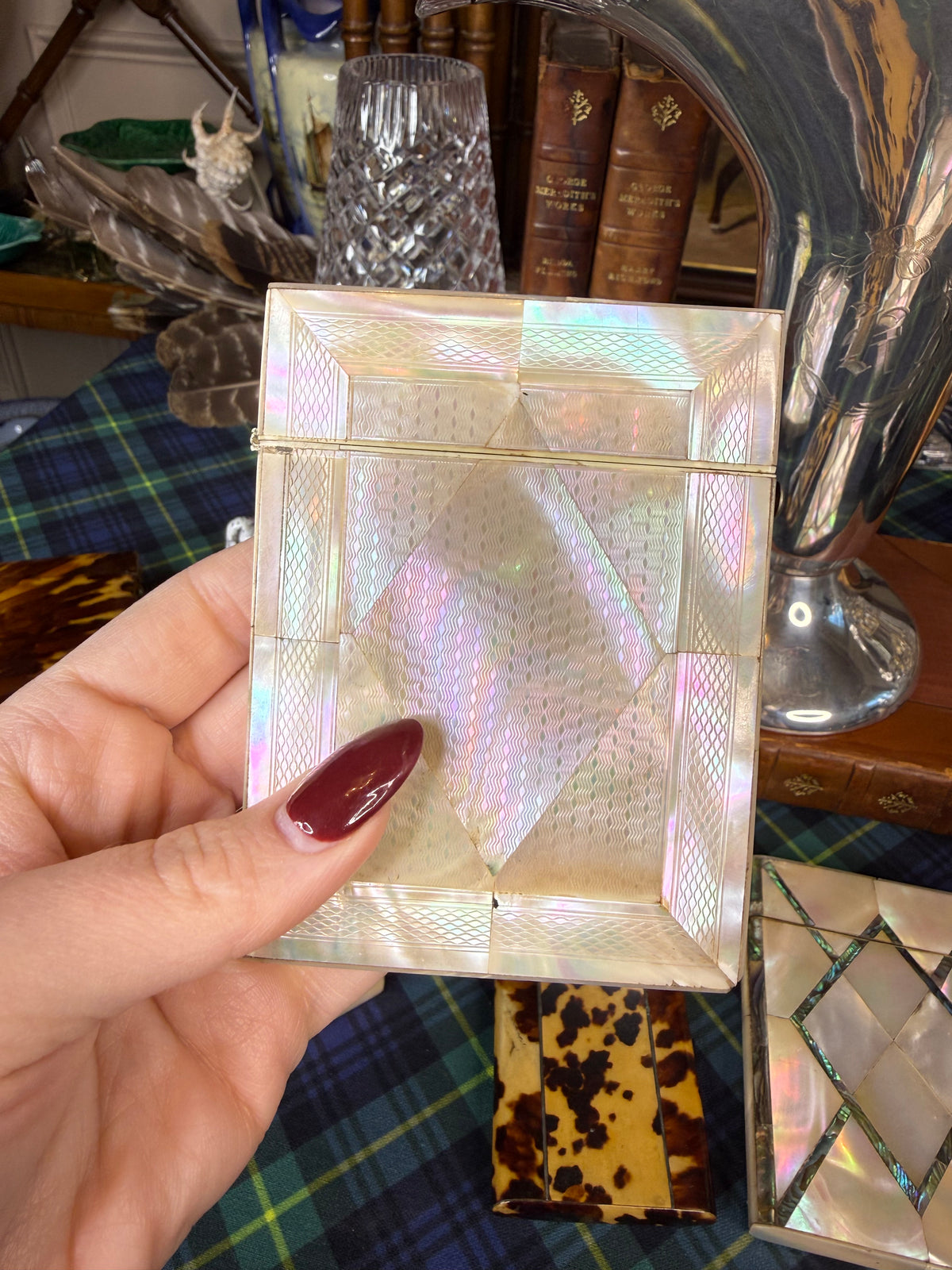 Antique Mother-of-Pearl Calling Card & Credit Card Case | Engraved Cartouche | 3” × 4”