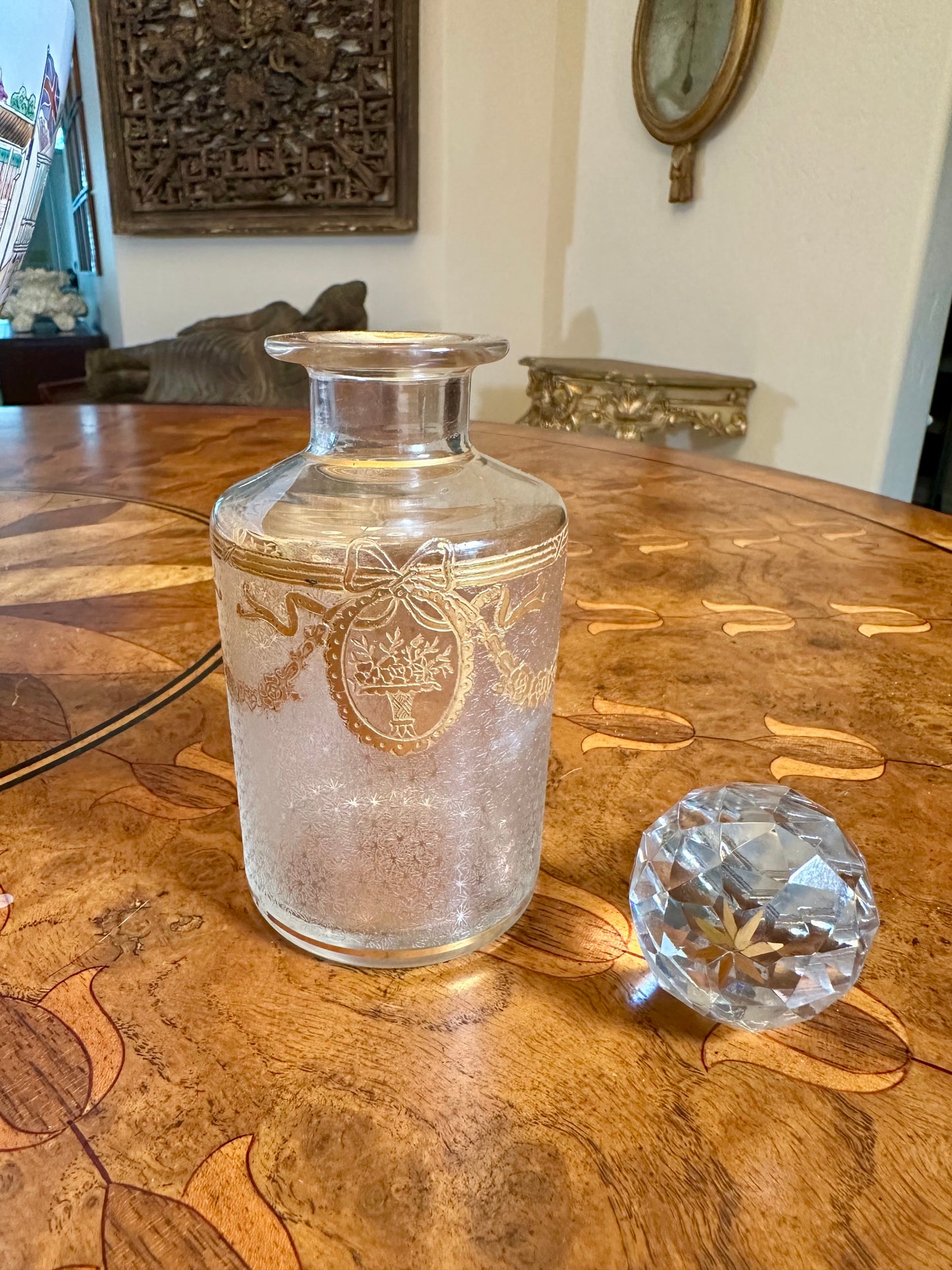 Antique St Louis Crystal French Perfume Bottle with Original Gilt Stopper