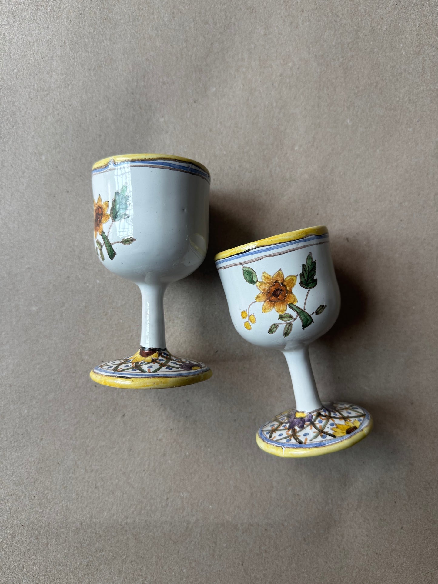 Pair of Hand-Painted Portuguese Faience Egg Cups