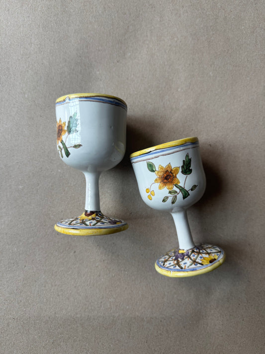 Pair of Hand-Painted Portuguese Faience Egg Cups
