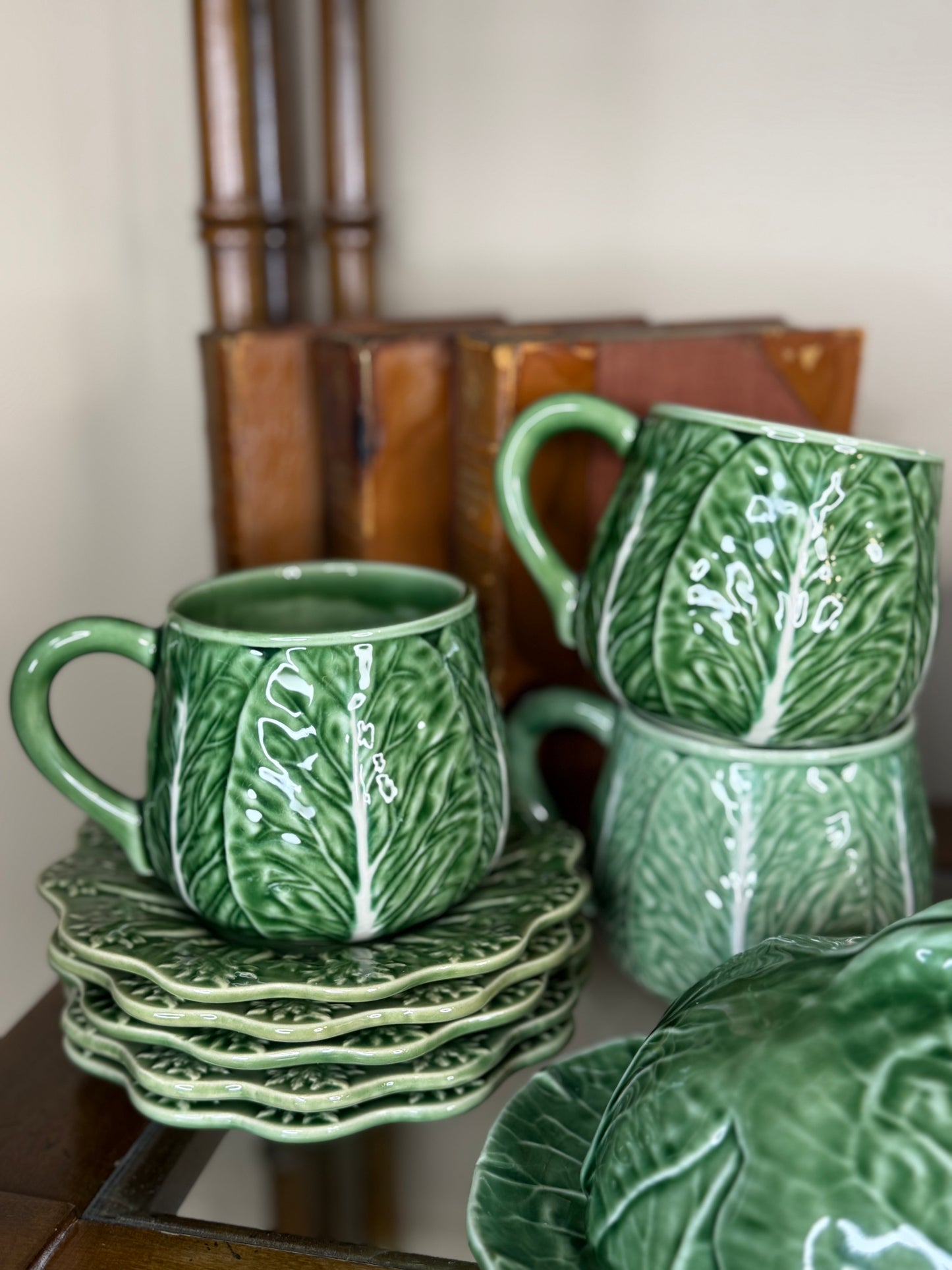 RESERVED: Bordallo (5) Mugs + Saucers