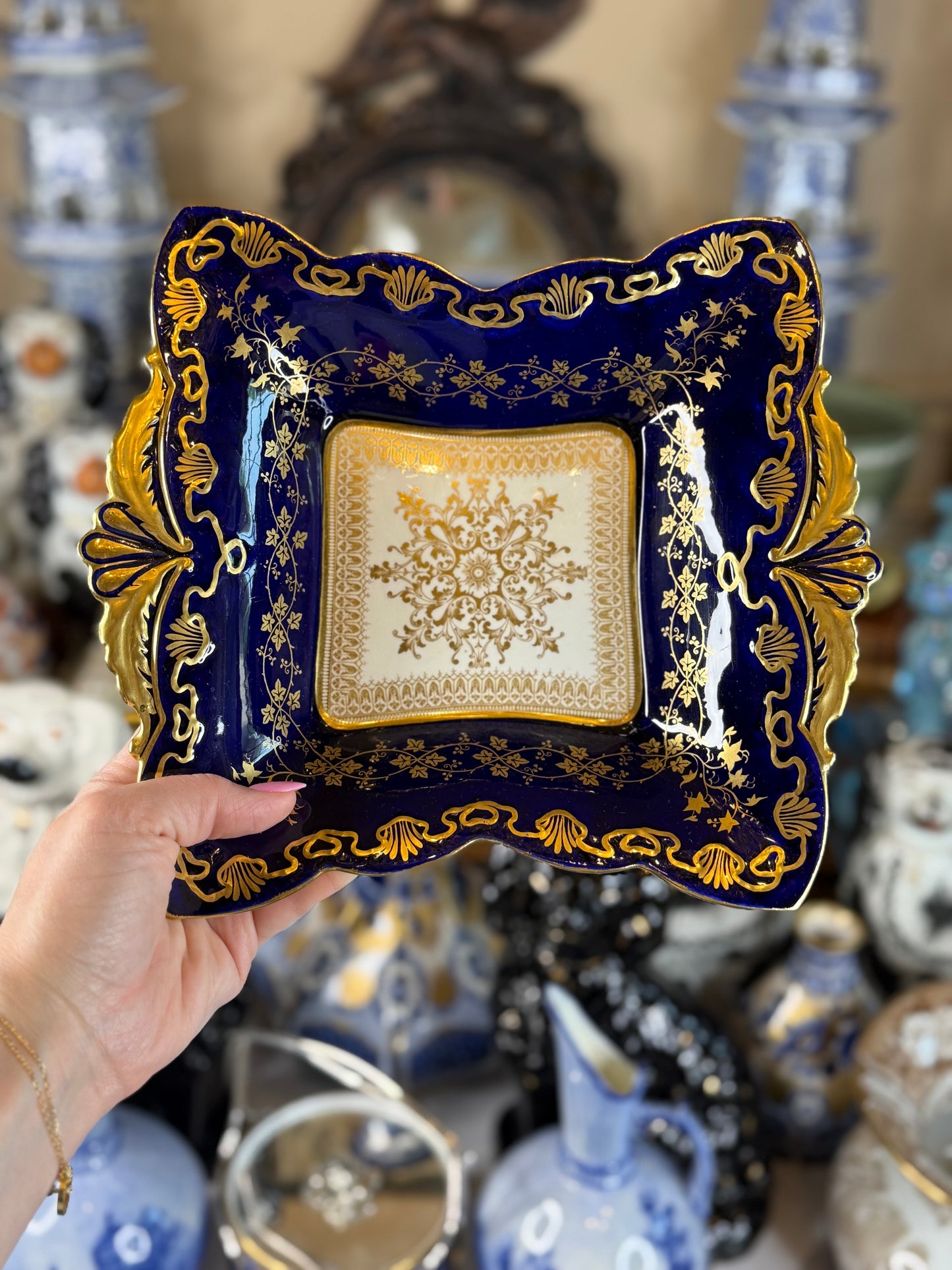 Aynsley Blue & Gold Dessert Dish | English Bone China | c.1900 | Style DA4351