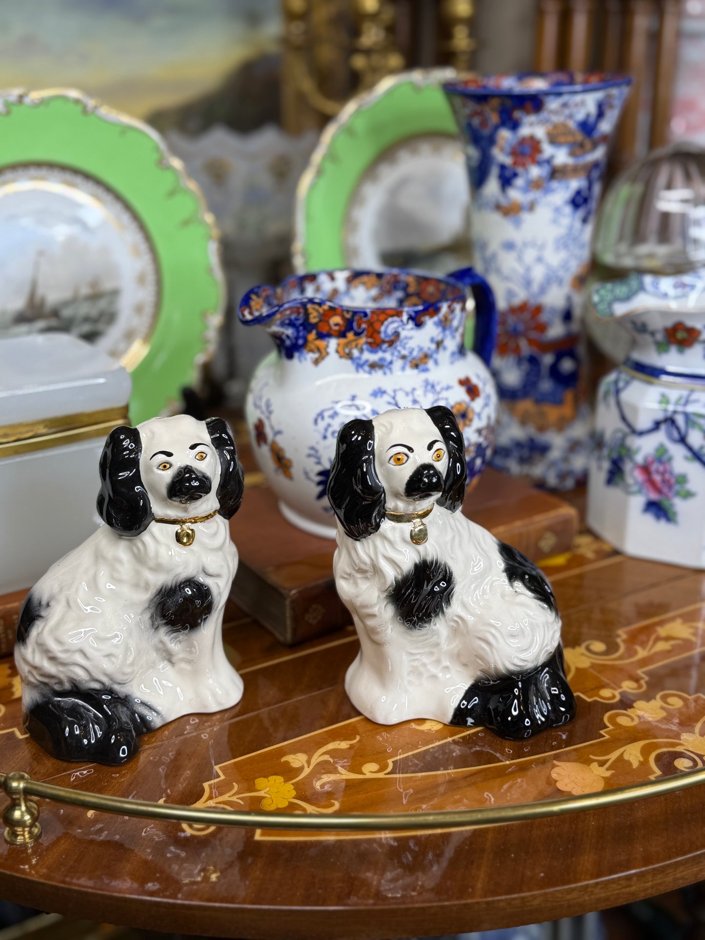 Vintage Beswick England Black & White Spaniel Figurines, 5” Tall: Pristine!