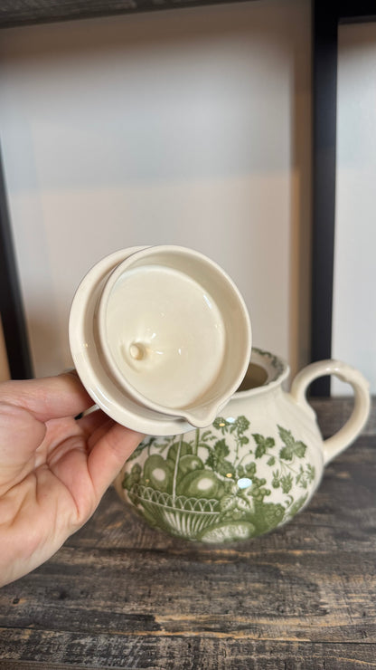 Vintage Johnson bros fruit basket green porcelain tea pot