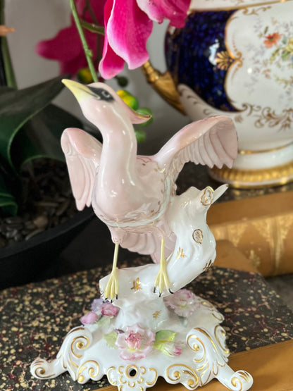 Live 08/04 Royal Crown Derby Chelsea Bird Figurine | Hand Painted Porcelain | Pink Bird | England Mark Dates 1954-1965