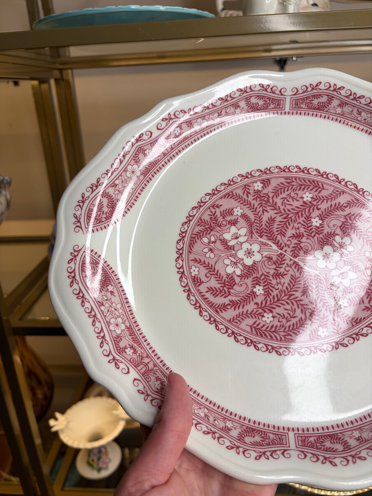 Beautiful floral red transferware platter!