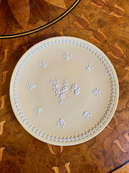 Wedgwood Jasperware Primrose Yellow Plate, Prunus Blossom Relief, England, 1970s