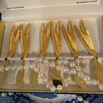 Janis Collection Set of 6 gold 24 carat knives spreaders in box