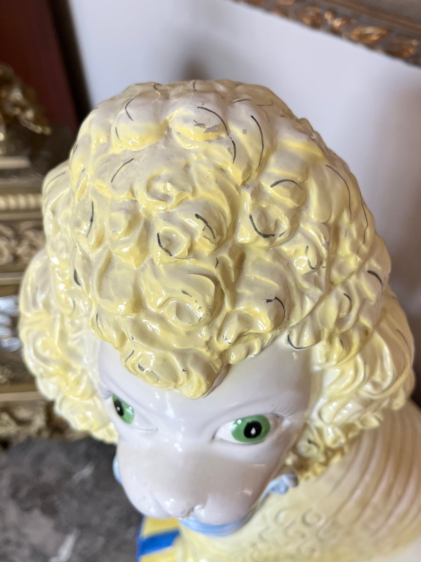 Fantastic Large Italian Hand Painted Poodle On Pillow