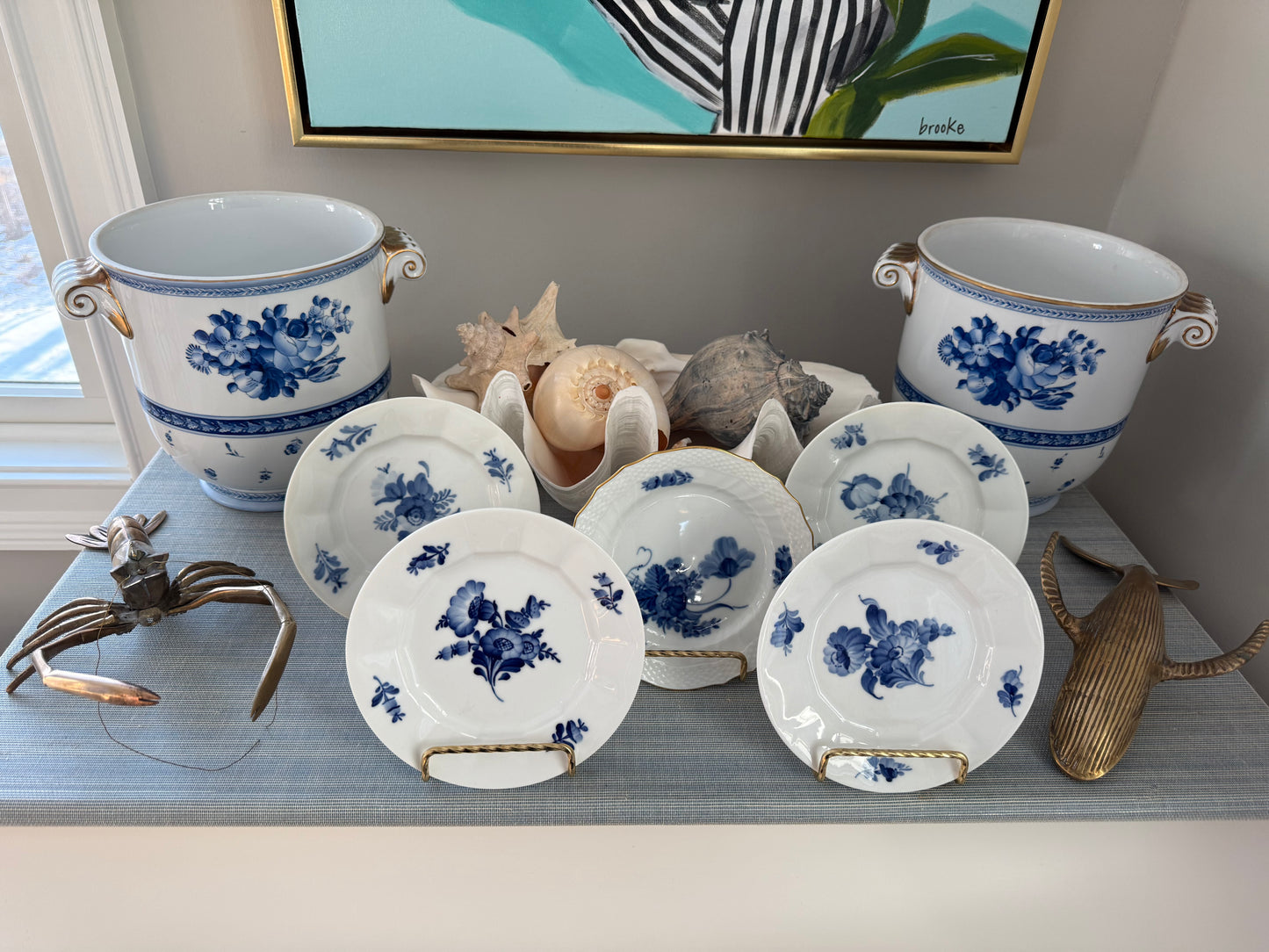 Vintage Set of 5 Blue Flowers by Royal Copenhagen - Blue & White Porcelain Bread & Butter Plates