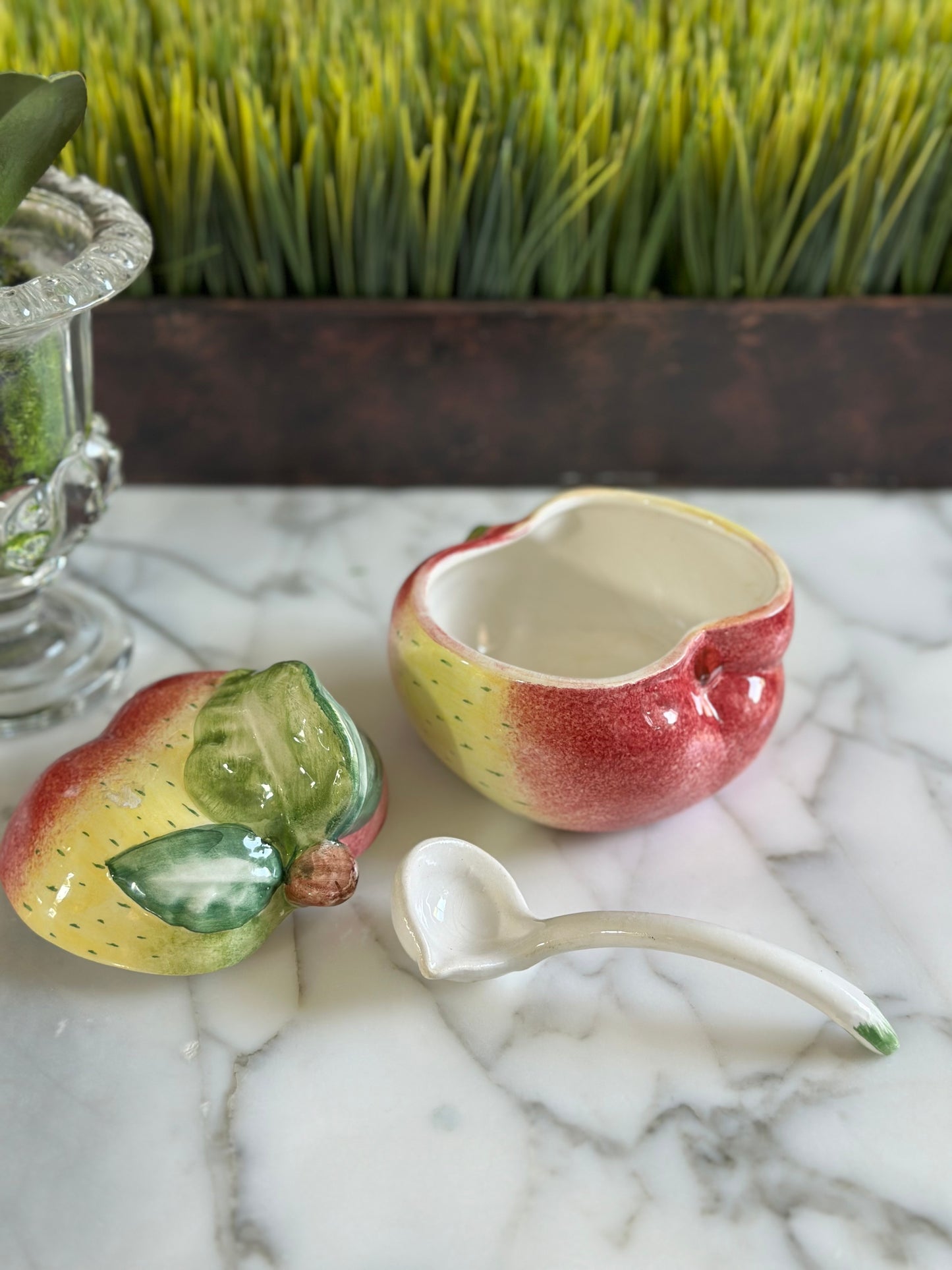 Vintage Made in Italy Ceramic Apple Jam Jar, 5" Wide - Pristine!