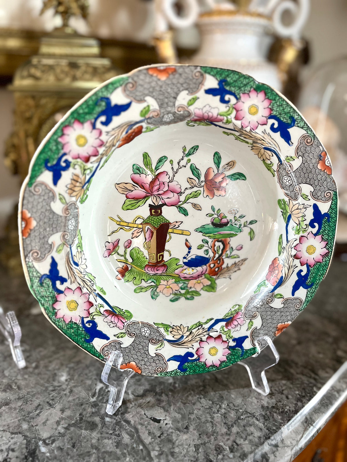 Live 09/20 Antique Mason’s Patent Ironstone China – Set of Four Georgian Plates, Table & Flower Pot Pattern, c.1818