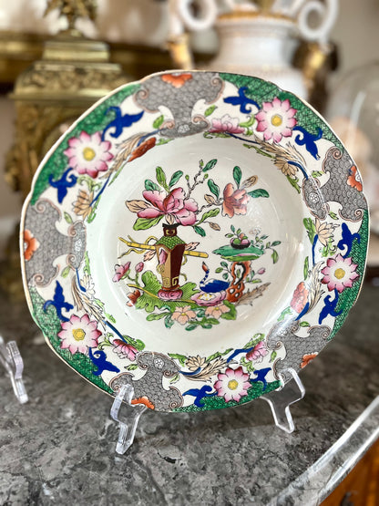 Live 09/20 Antique Mason’s Patent Ironstone China – Set of Four Georgian Plates, Table & Flower Pot Pattern, c.1818