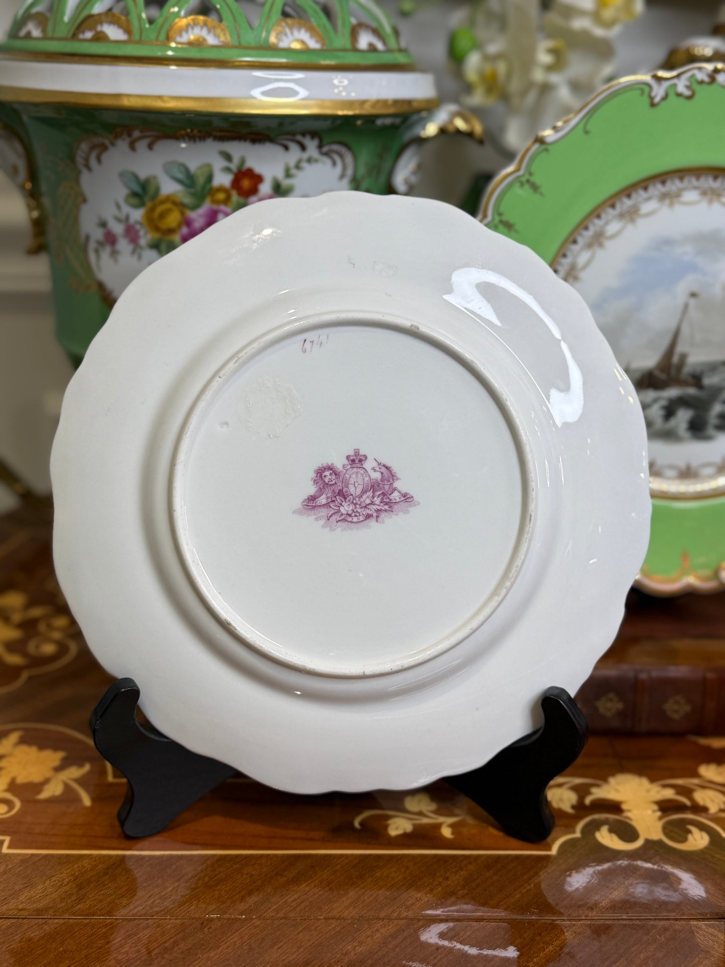 Pair of Ridgway Seascape Plates, c. 1870 | Green-Ground with Gilt, 9” Diameter