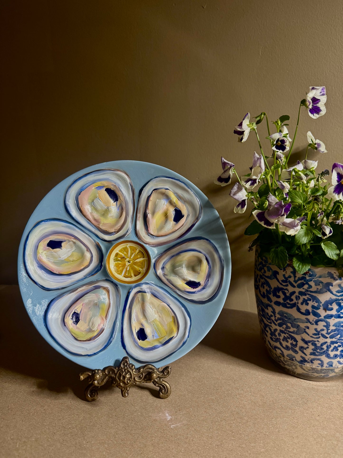 Live 06/29 Hand painted decorative oyster plate 9”