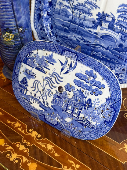 Antique English Blue Willow Pattern Drainer, 13.5” x 9.5” #DA4463