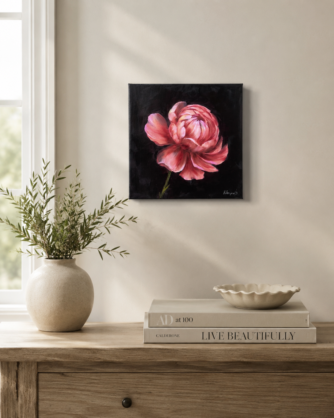 Pink peony original oil painting 12x12”