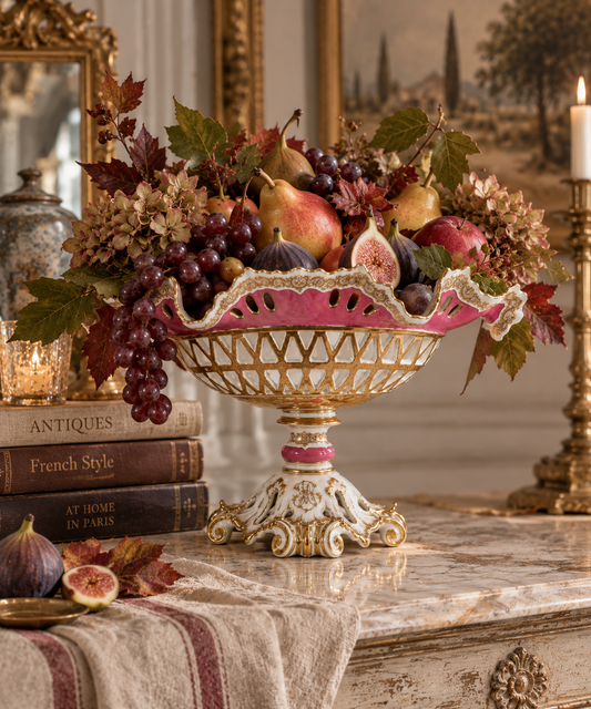 Antique Old Paris Porcelain Pompadour Pink Corbeille de Fruits | Napoleon III, 19th Century
