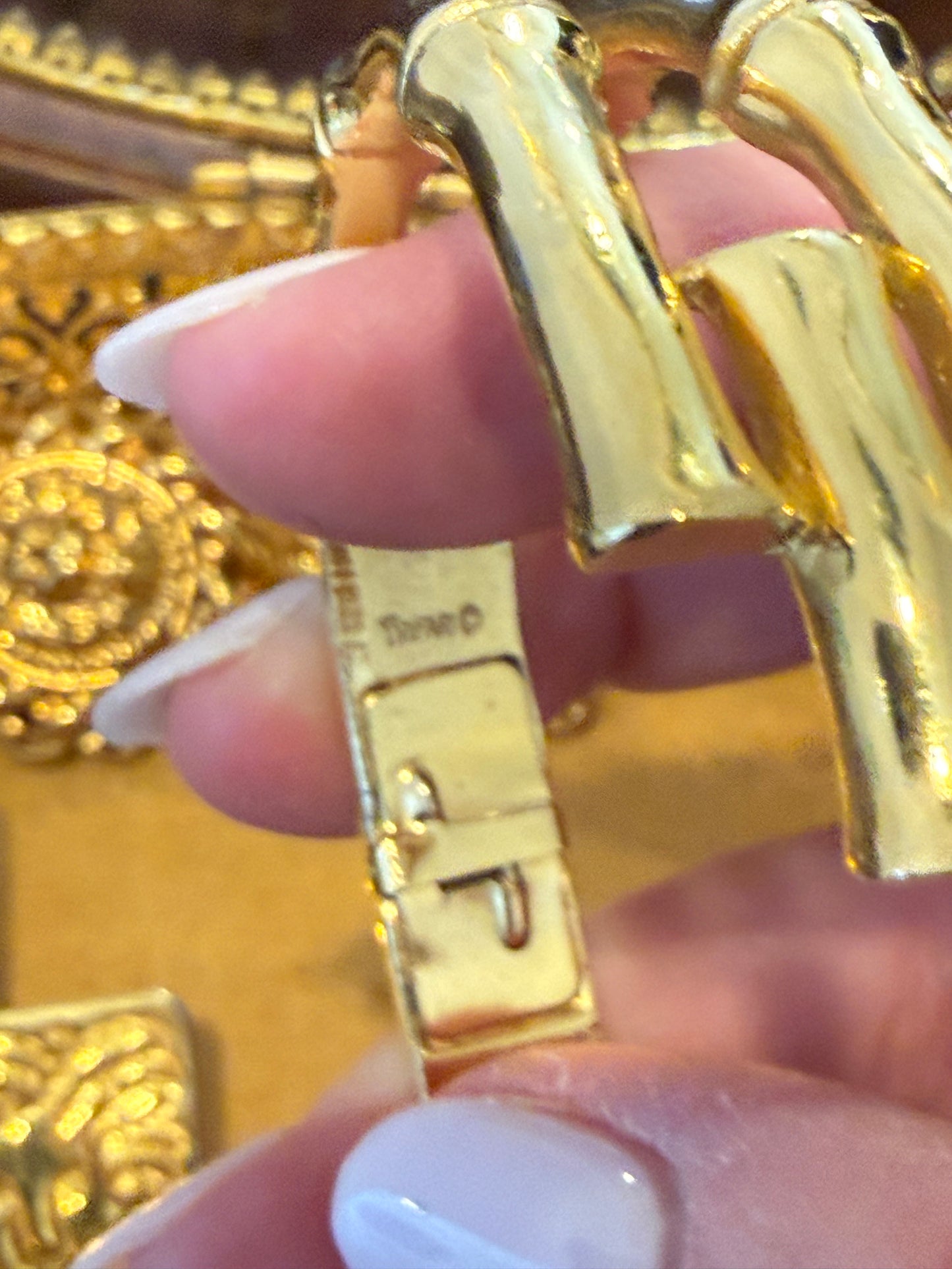 Vintage Crown Trifari 6.5” Gold Plated Bamboo Hinged Bangle Bracelet