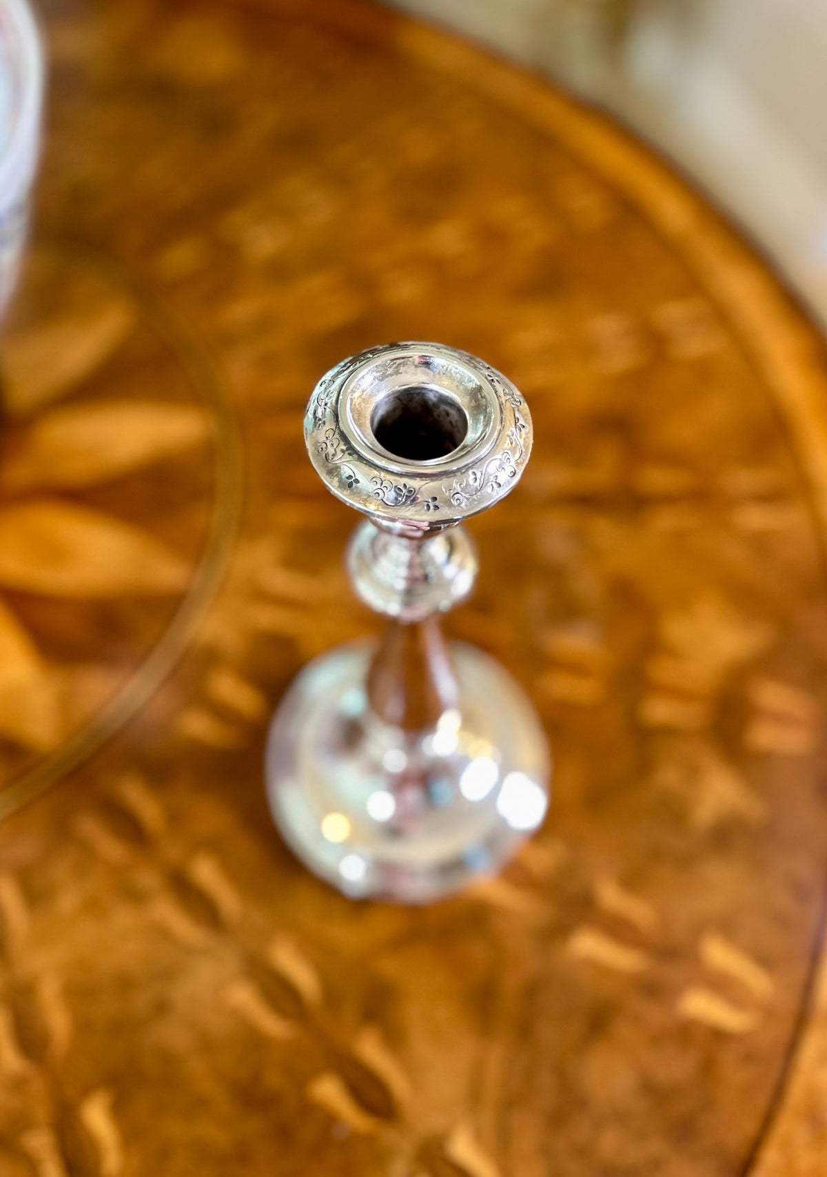Antique French Christofle Silver-Plated Candlestick | Floral Engraving & Removable Bobeche