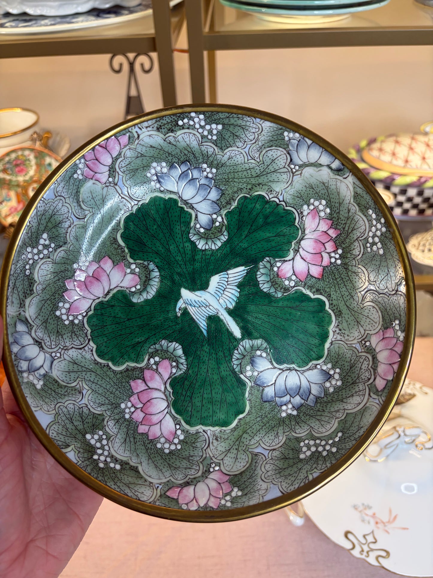 Beautiful bird and floral brass encased bowl!