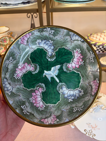 Beautiful bird and floral brass encased bowl!