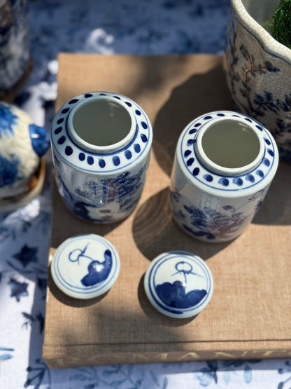 Danny's Fine Porcelain - Pair (2) Small Jar In Blue And White - 3L X 3W X 4.15H
