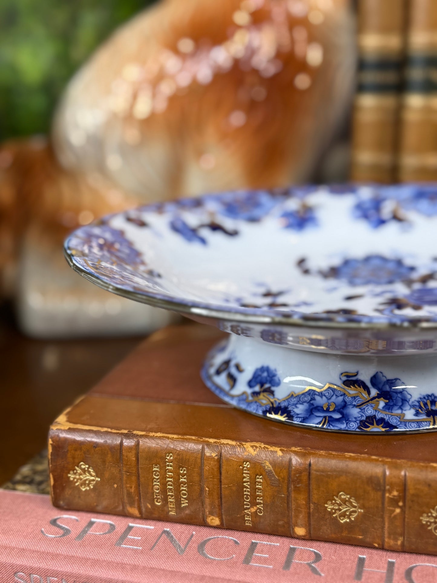 Antique 1815Copeland Spode Pattern 3702 Footed Pedestal Bowl | New Stone China Chinoiserie | Blue, White & Gilt