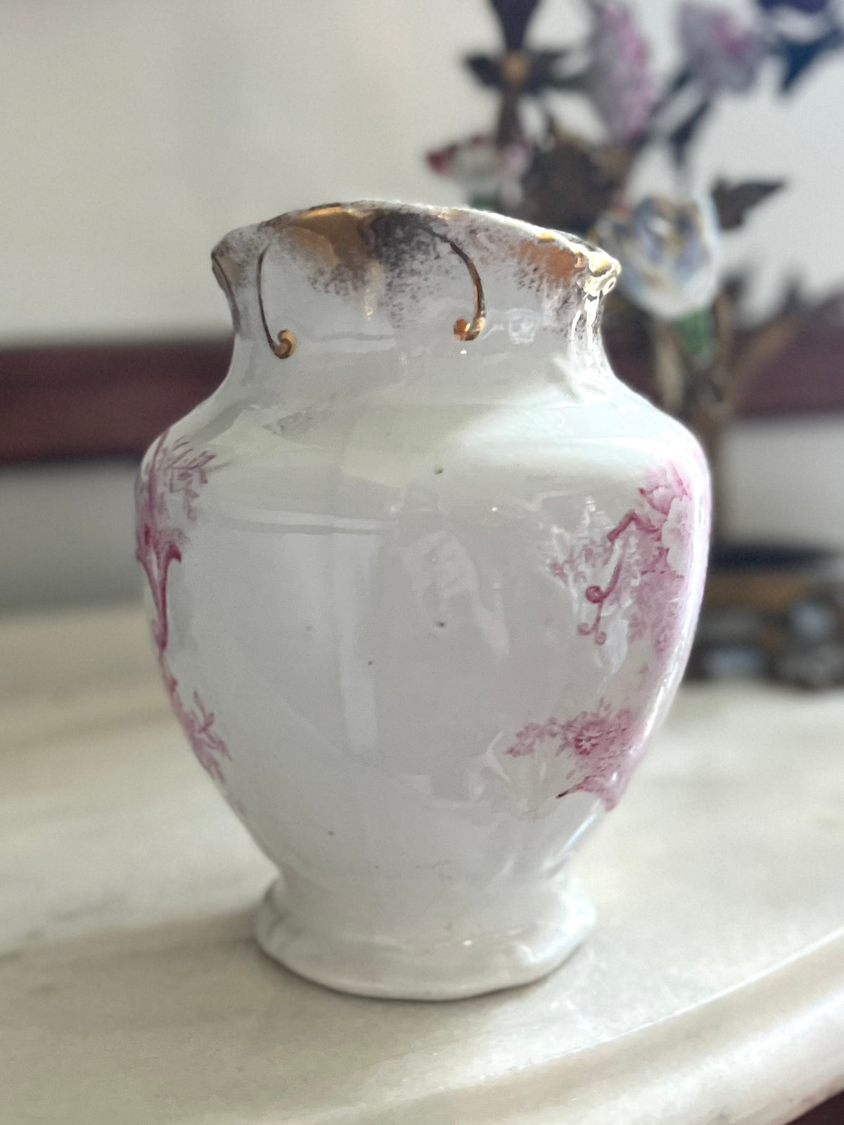 ⚜️Reserved Live 09/08 Prettiest Antique Raspberry/Pink English Transferware Vase 19th Century
