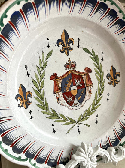 Live 09/29 Antique French Faience Royal Armorial Plate, Eagle & Fleurs-de-Lis, Ermine & Laurel, c. 1880–1920