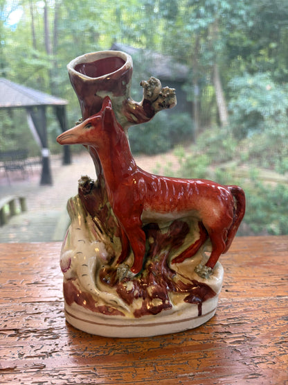 Gorgeous antique Staffordshire fox and pheasant spill vase! As is!