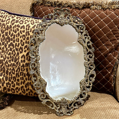 Gorgeous  brass ormolu floral reticulated brass mirrored vanity tray 19 in