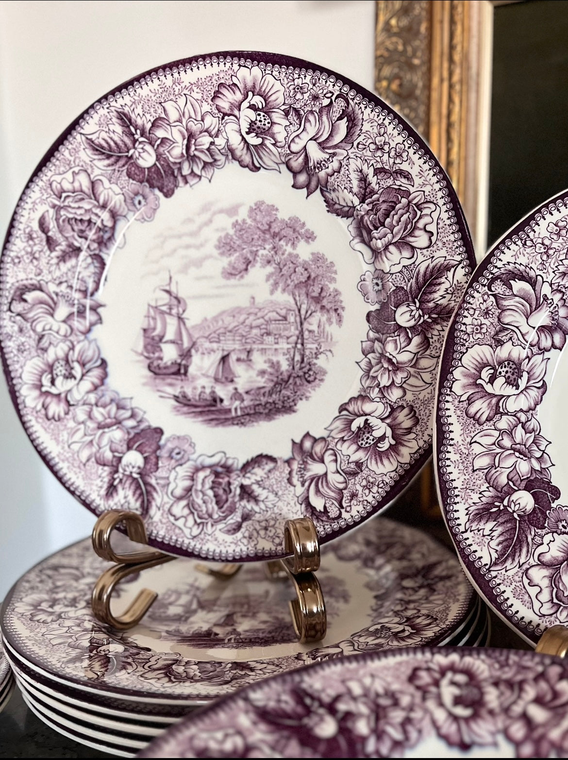 Rare Expansive Mulberry Transferware - Safe Harbour Royal Staffordshire - Service In Mint Condition