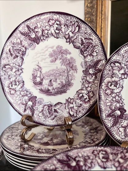 Rare Expansive Mulberry Transferware - Safe Harbour Royal Staffordshire - Service In Mint Condition
