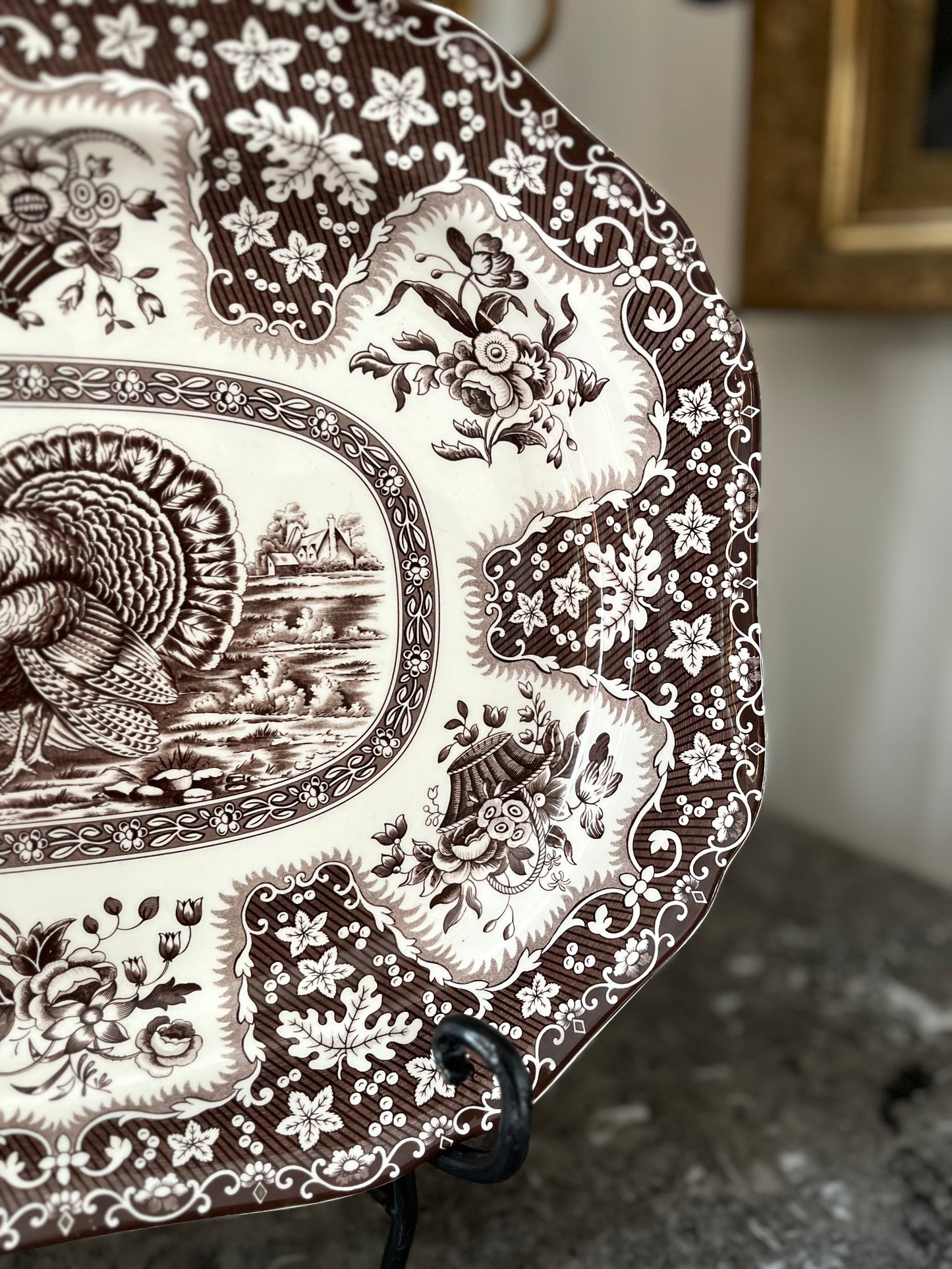 Spode 12.5” x 16” Brown Transferware Turkey Platter