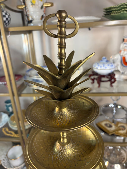 Gorgeous 14” three tiered pineapple brass tray!