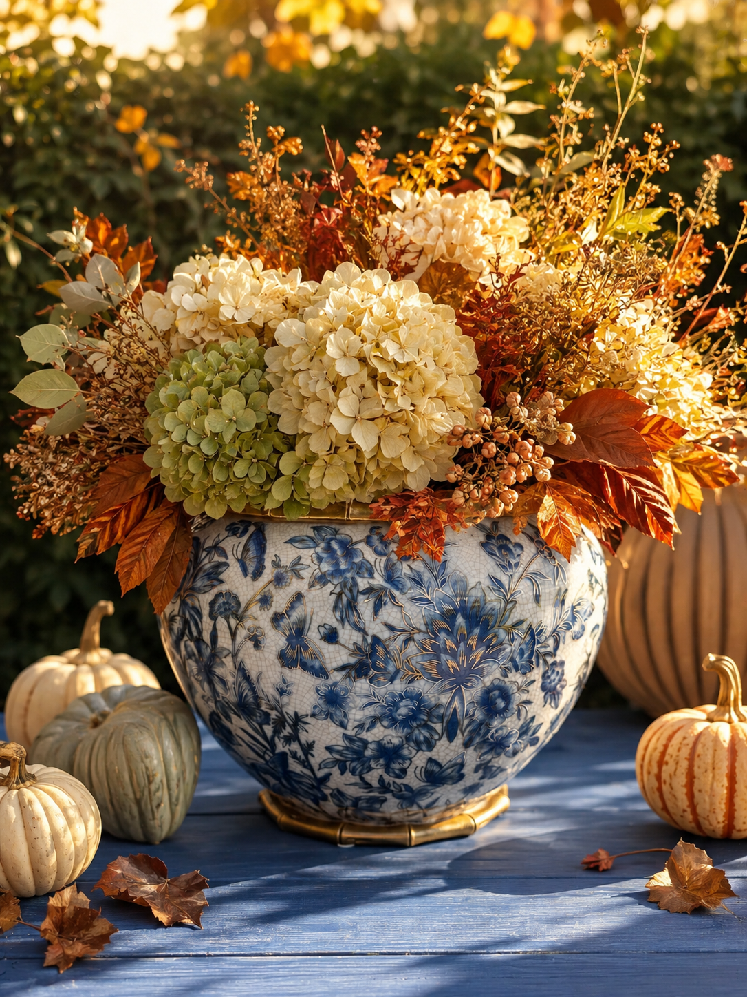 Danny’s Fine Porcelain - Midnight Garden Porcelain Floral Round Planter W/ Bronze Ormolu, 12"L x 12"W x 9"H
