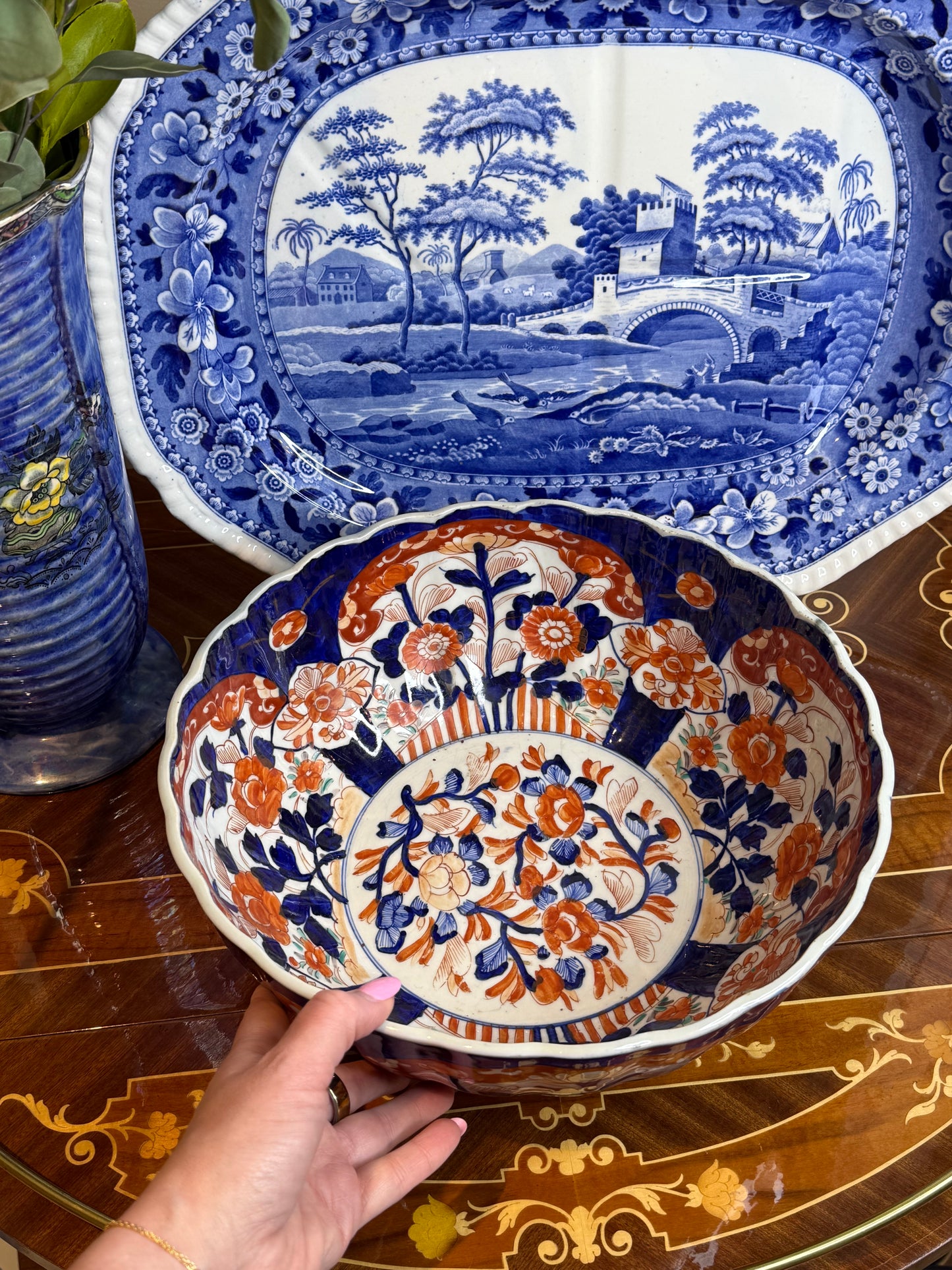 RESERVED - KRISTA- Antique Japanese Imari Hand-Painted Centerpiece Bowl, 12” Diameter x 5” Tall #DA4520