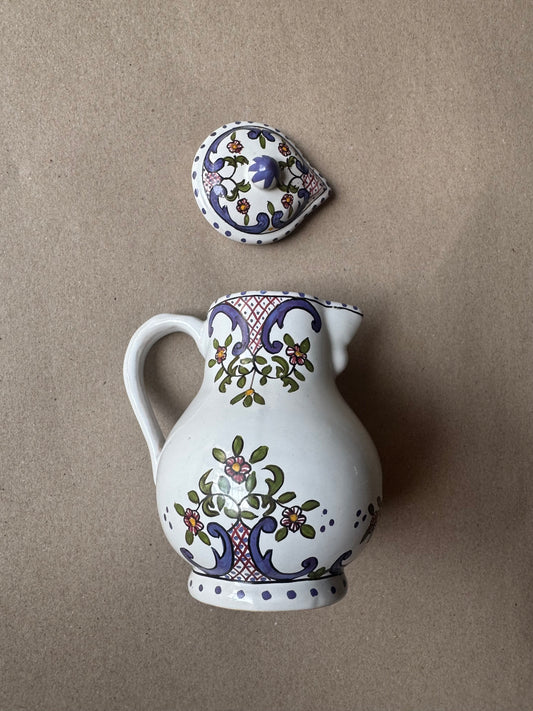 Hand-Painted Portuguese Ceramic Lidded Syrup Jug | Made Silveira Pottery, Portugal