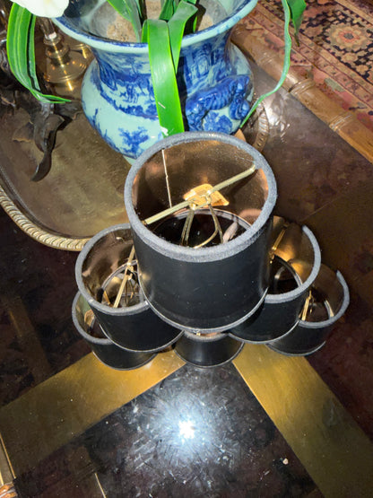 set of 6 Hollywood regency chandelier black shades gold interior