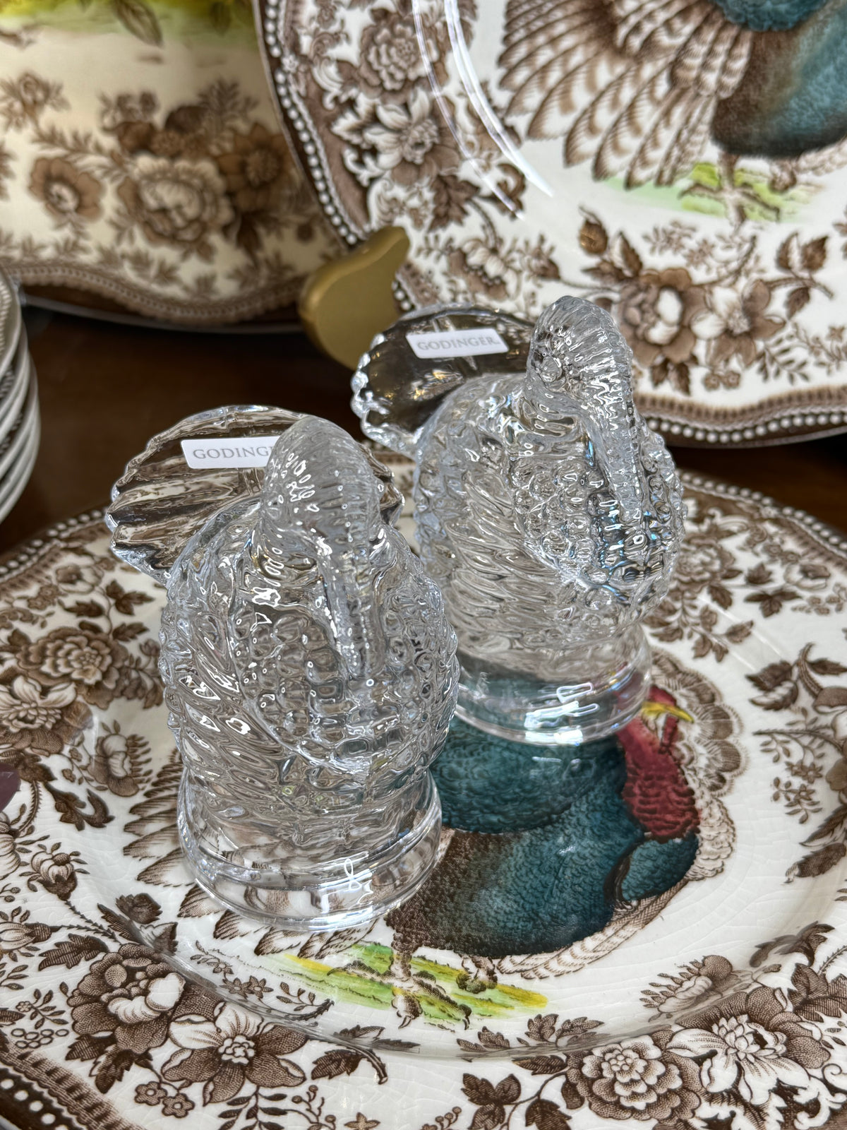 Clear Crystal Turkey Salt & Pepper Shakers | Set of 2 | Thanksgiving & Fall Tabletop | 3.94” H