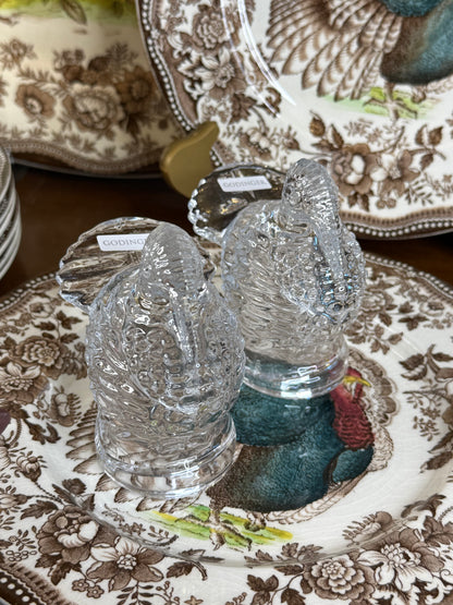 Clear Crystal Turkey Salt & Pepper Shakers | Set of 2 | Thanksgiving & Fall Tabletop | 3.94” H