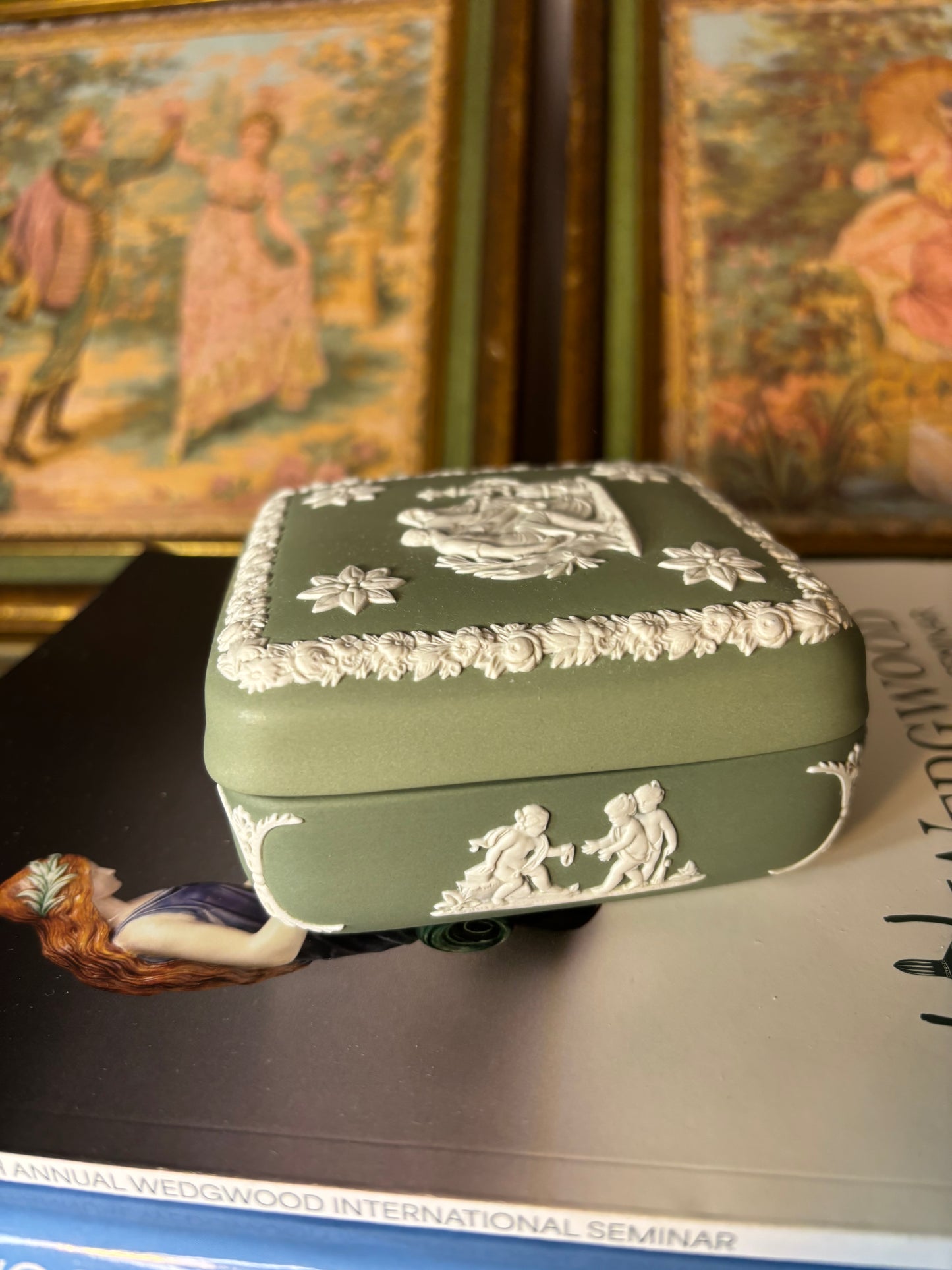 Wedgwood Jasperware Green square trinket box!