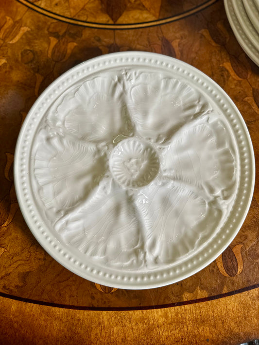 Vintage Gien France White Faience Oyster Plates | Circa 1960s