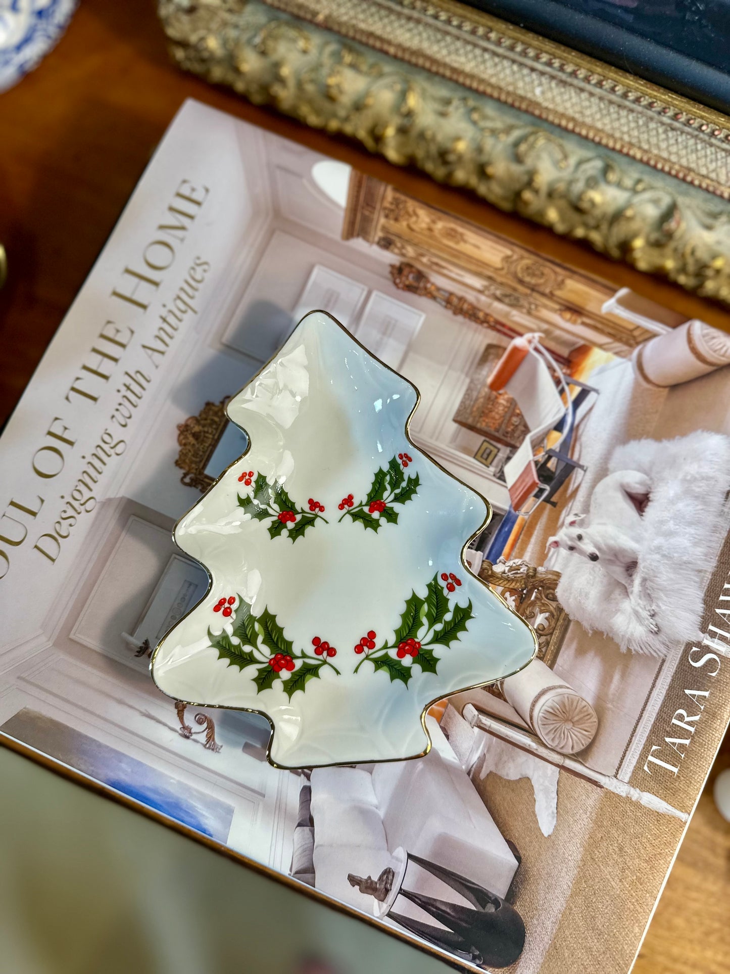 Vintage Christmas Holly Fine Porcelain Tree-Shaped Candy Dish | Made in Japan