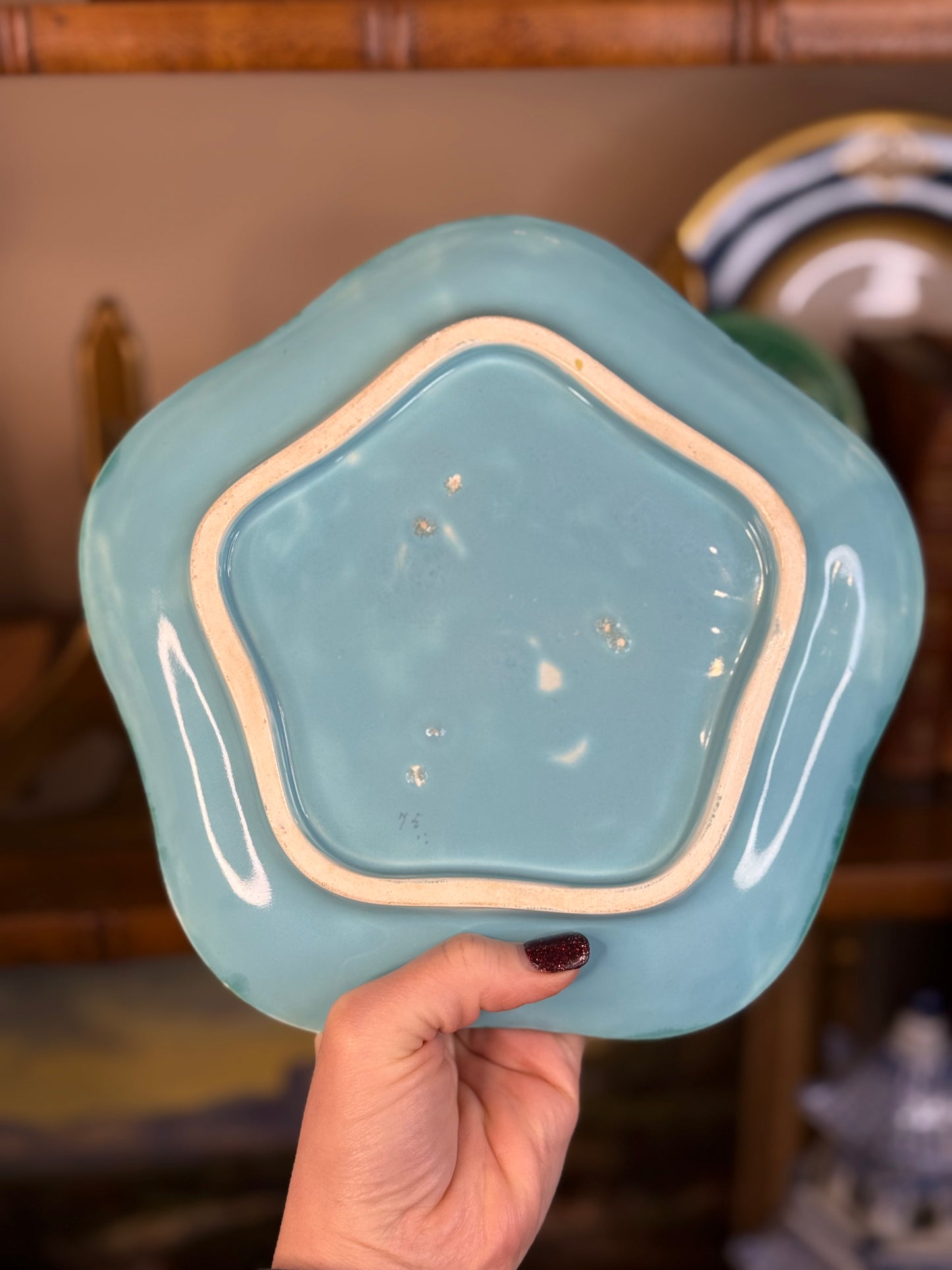 RESERVED: Antique French Majolica Cabbage Leaf Plates in Emerald Green | 8.5” Diameter