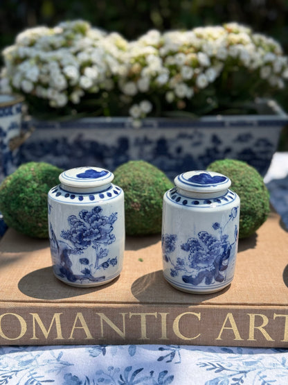 Danny's Fine Porcelain - Pair (2) Small Jar In Blue And White - 3L X 3W X 4.15H