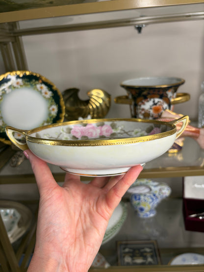 Antique Nippon handpainted floral bowl with handles!