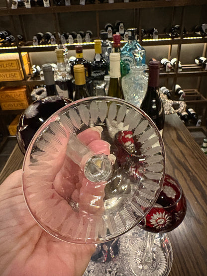 Set (6) Ruby cut to clear hock wine glasses