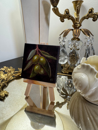 Live 06/19 mini art olives original oil paintings on stretched canvas 3x3”